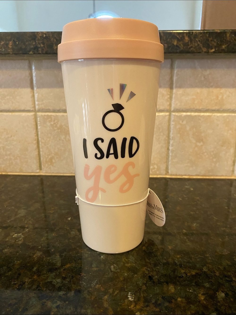 I Said Yes Pink and White Travel Tumbler - Bridal Accent